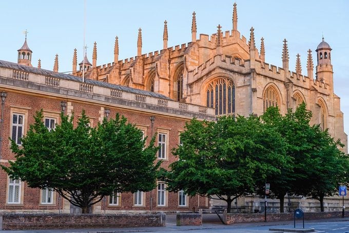 Eton College Chapel is pictured in late evening sunlight