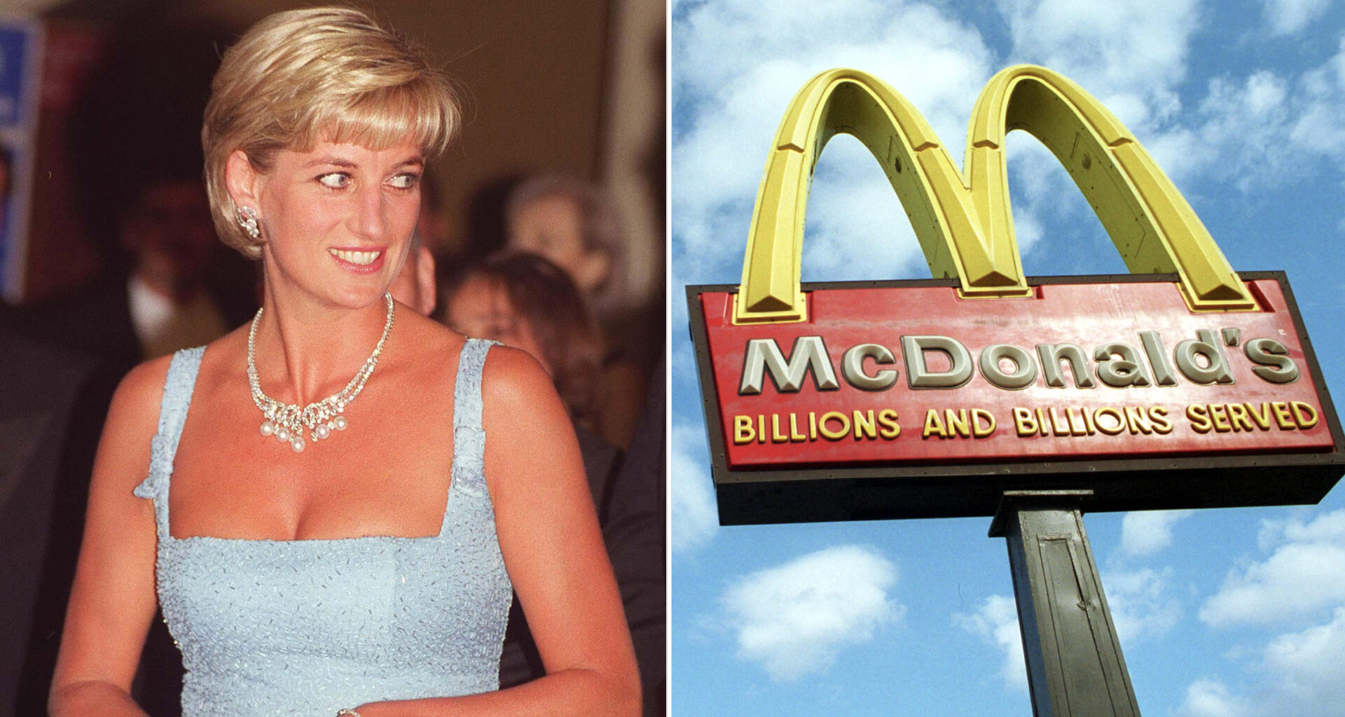 Princess Diana wears a baby blue dress with a diamond necklace