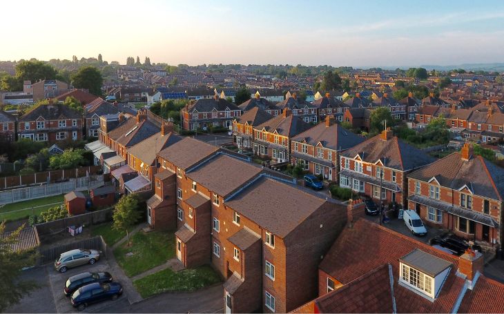 Regional house price - aerial view uk estate 