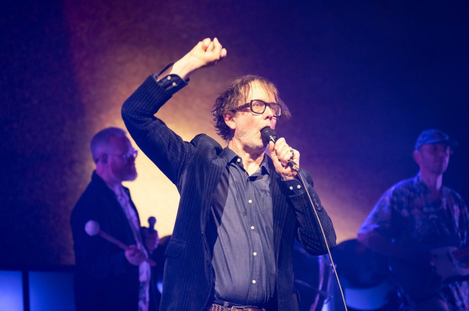 Mandatory Credit: Photo by James Edmond/Shutterstock (15347253i) Jarvis Cocker Performing with Pulp at OVO Hydro Glasgow on June 7, 2025. Pulp in concert, OVO Hydro, Glasgow, Scotland, UK - 07 Jun 2025