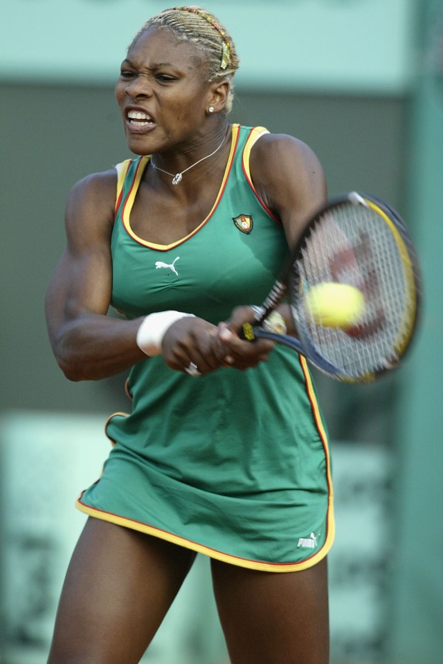 PARIS - MAY 30:  Serena Williams of the USA in action against Dally Randriantefy of Madagascar in the womens singles during the second round  of the French Open at Roland Garros in Paris on May 30, 2002. (Photo by Phil Cole/Getty Images)
