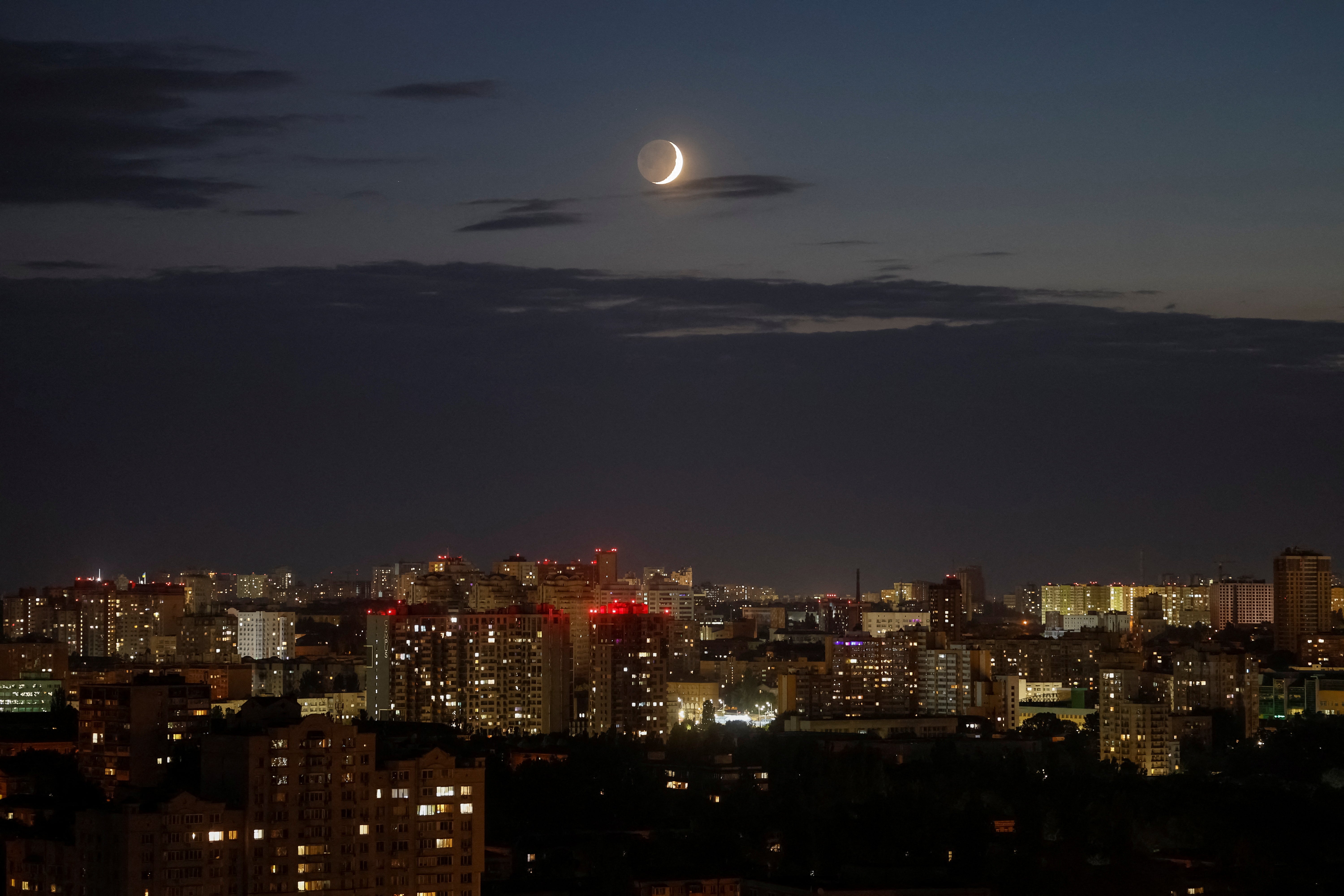 A view of the Ukrainian capital Kyiv during an air raid alert