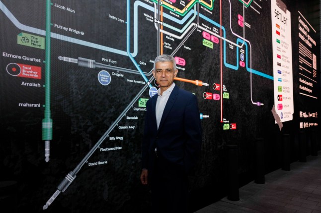 London Grassroots Music Tube Map launched at the Outernet this morning. Pictured: Sadiq Kahn, Mayor of London. Image shot on 13rd May 2025. ?? Belinda Jiao jiao.bilin@gmail.com 07598931257 https://www.belindajiao.com/about