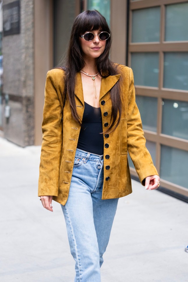 NEW YORK, NEW YORK - MAY 30: Dakota Johnson is seen in Midtown on May 30, 2025 in New York City. (Photo by TheStewartofNY/GC Images)