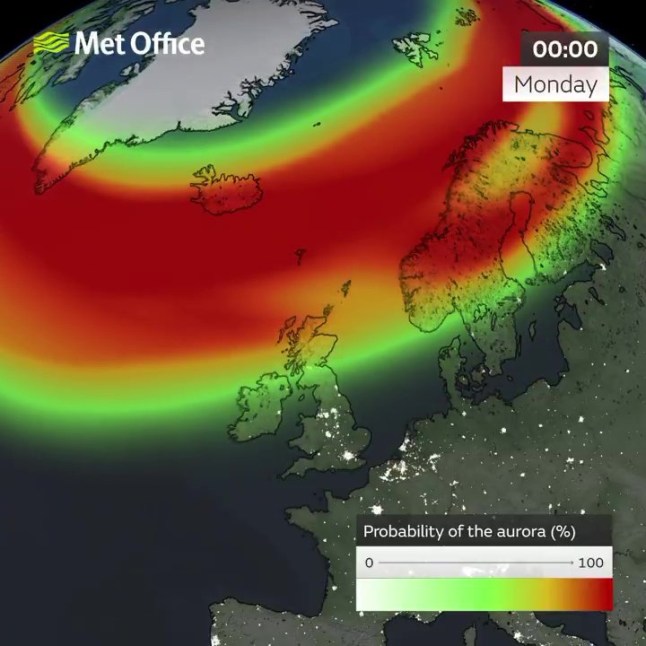 Met Office northern Lights map.