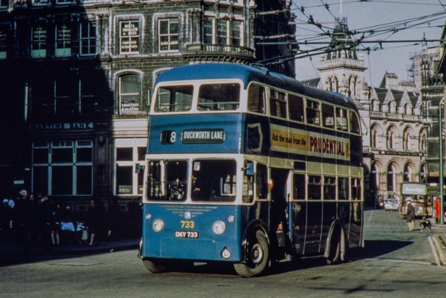 KG7MDF Bradford CorporationTrolley Bus No 733 Reg No DKY 733 on route to Duckworth Lane and within the city center in 1962