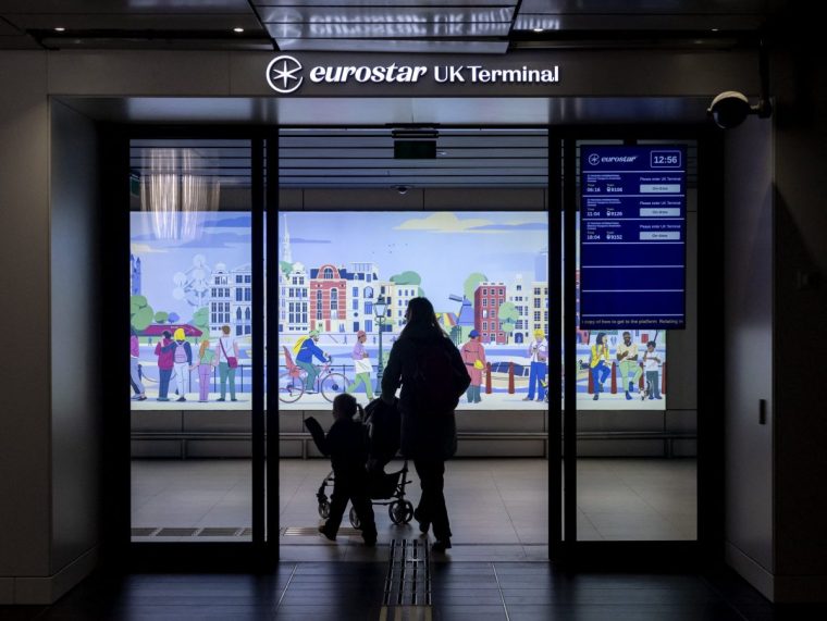 The new entrance to the Eurostar terminal to the United Kingdom (UK), after the redevelopment of Amsterdam's Central station, on February 7, 2024. Eurostar was been forced to operate services from Amsterdam to London via Brussels during the redevelopment, but will re-operate a direct train services from Amsterdam to London which will resume operating from February 10. (Photo by Ramon van Flymen / ANP / AFP) / Netherlands OUT (Photo by RAMON VAN FLYMEN/ANP/AFP via Getty Images)
