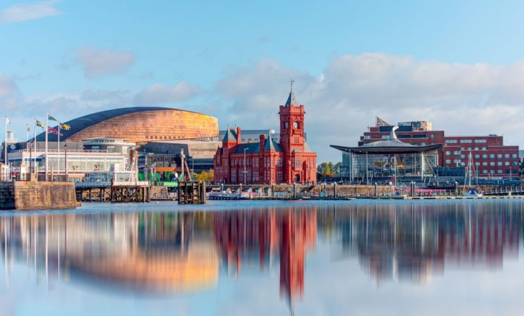 Cardiff, Wales - June 10 2019: Panoramic view of the Cardiff Bay - Cardiff, Wales