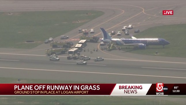 We?re on the taxiway stopped at Logan Airport and looks like a commercial flight (maybe jetblue?) landed at on the grass, and emergency vehicles raced to go meet the plane?hope everyone is okay!!