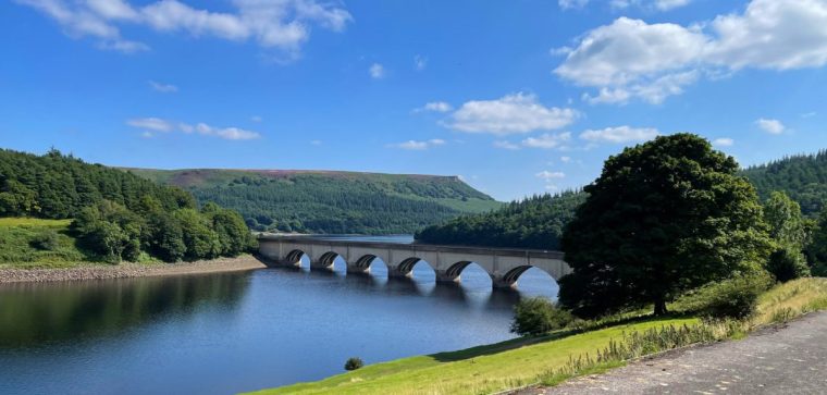 Beautiful Derwent Ladybower (all one word) reservoir in Englands Peak District National Park.About 20 miles or so from the City of Sheffield ,a wonderful treasure trove of scenic walks, cycle tracks and nature in all its lush glory.