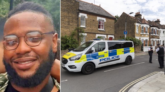 Jordan Rodney, 30, who was shot dead in Hammersmith, London, and a picture of the police scene.