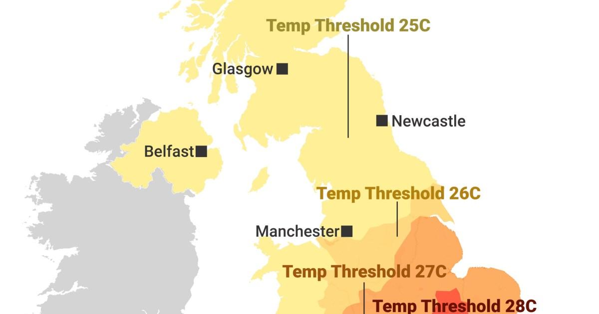 Map shows how hot it has to get before UK heatwave is official | News UK