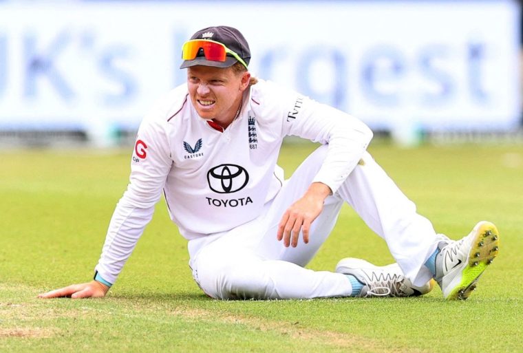 Cricket - International Test Match Series - First Test - England v India - Headingley Cricket Ground, Leeds, Britain - June 21, 2025 England's Ollie Pope reacts while fielding Action Images via Reuters/Craig Brough