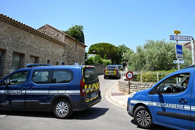 French gendarmes secure a perimeter near the site of a fatal shooting during a wedding party in Goult, in the southern French department of Vaucluse, on June 22, 2025. Masked gunmen opened fire on a wedding party, killing two, including the bride, and wounding three other attendees, as the newlyweds were leaving in the early hours of June 22. (Photo by Gabriel BOUYS / AFP) (Photo by GABRIEL BOUYS/AFP via Getty Images)