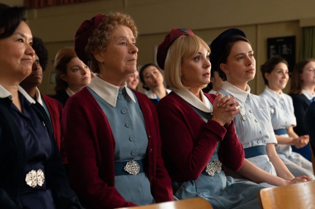 TITLE:Call the Midwife s14,EP NUMBER:1,TX DATE:05-01-2025,TX WEEK:1,EMBARGOED UNTIL:27-12-2024 00:00:00,PEOPLE:Nurse Crane (LINDA BASSETT) Trixie Aylward (HELEN GEORGE),DESCRIPTION:,COPYRIGHT:Neal Street Productions,CREDIT LINE:BBC / Neal Street Productions / Olly Courtney