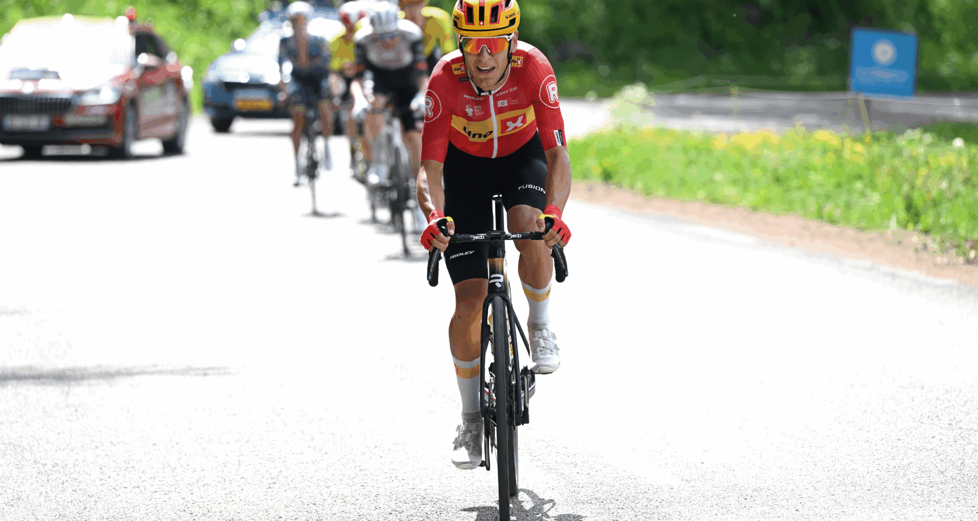 PLATEAU DU MONT-CENIS, FRANCE - JUNE 15: Tobias Halland Johannessen of Norway and Team Uno-X Mobility competes in the chase group during the 77th Criterium du Dauphine 2025, Stage 8 a 133.3km stage from Val-d'Arc to Plateau du Mont-Cenis 2095m / #UCIWT / on June 15, 2025 in Plateau du Mont-Cenis, France. (Photo by Dario Belingheri/Getty Images)