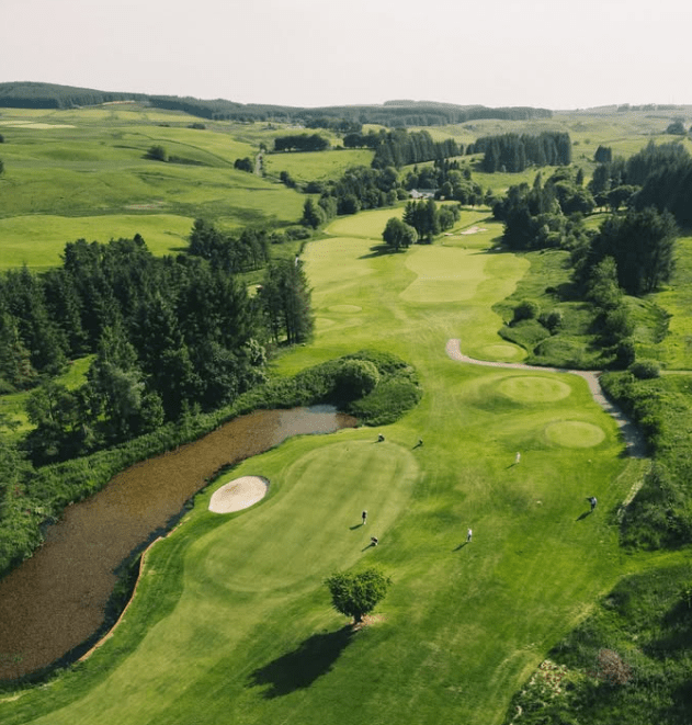 Aerial view of a golf course.