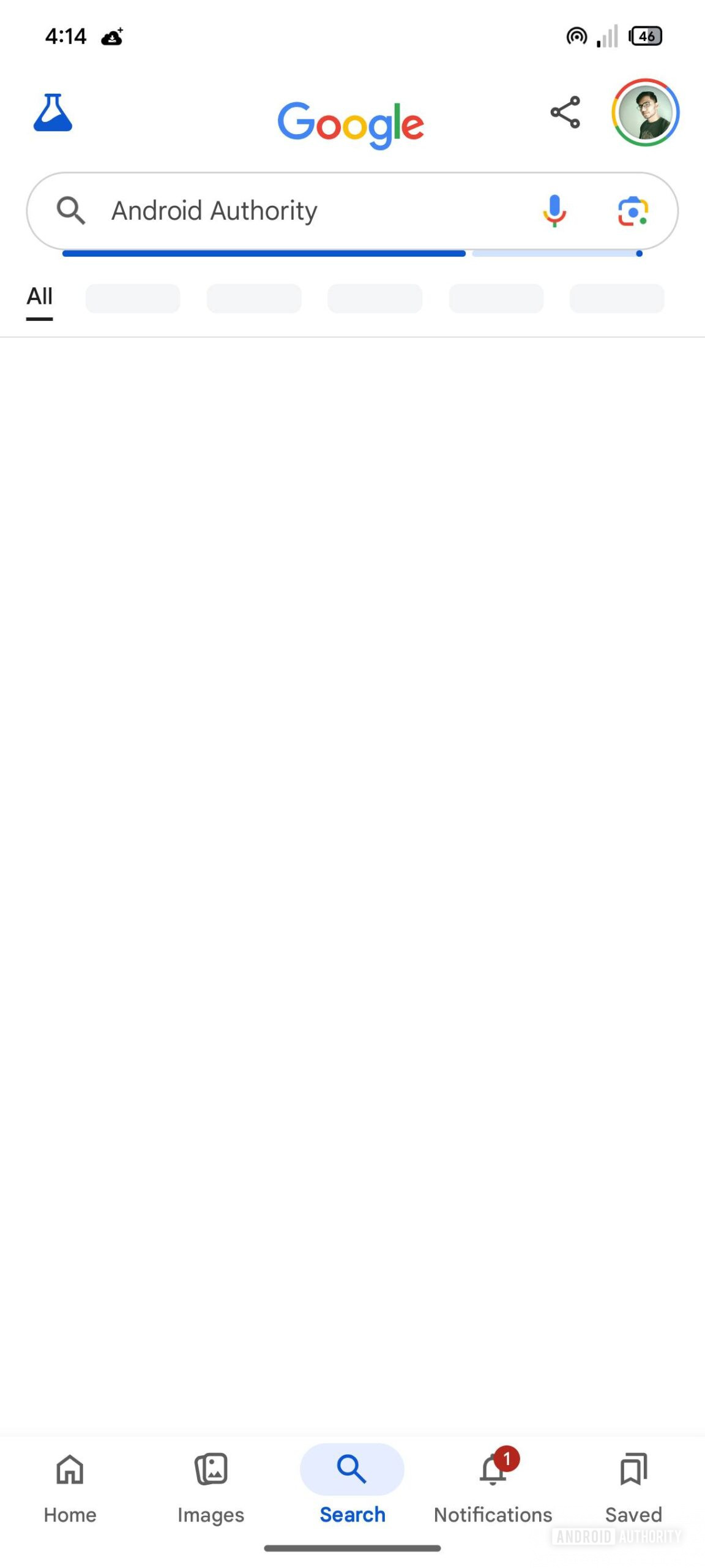 Screenshot of updated progress bar in the Google app