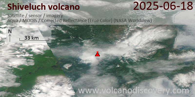 Satellite image of Shiveluch volcano on 18 Jun 2025