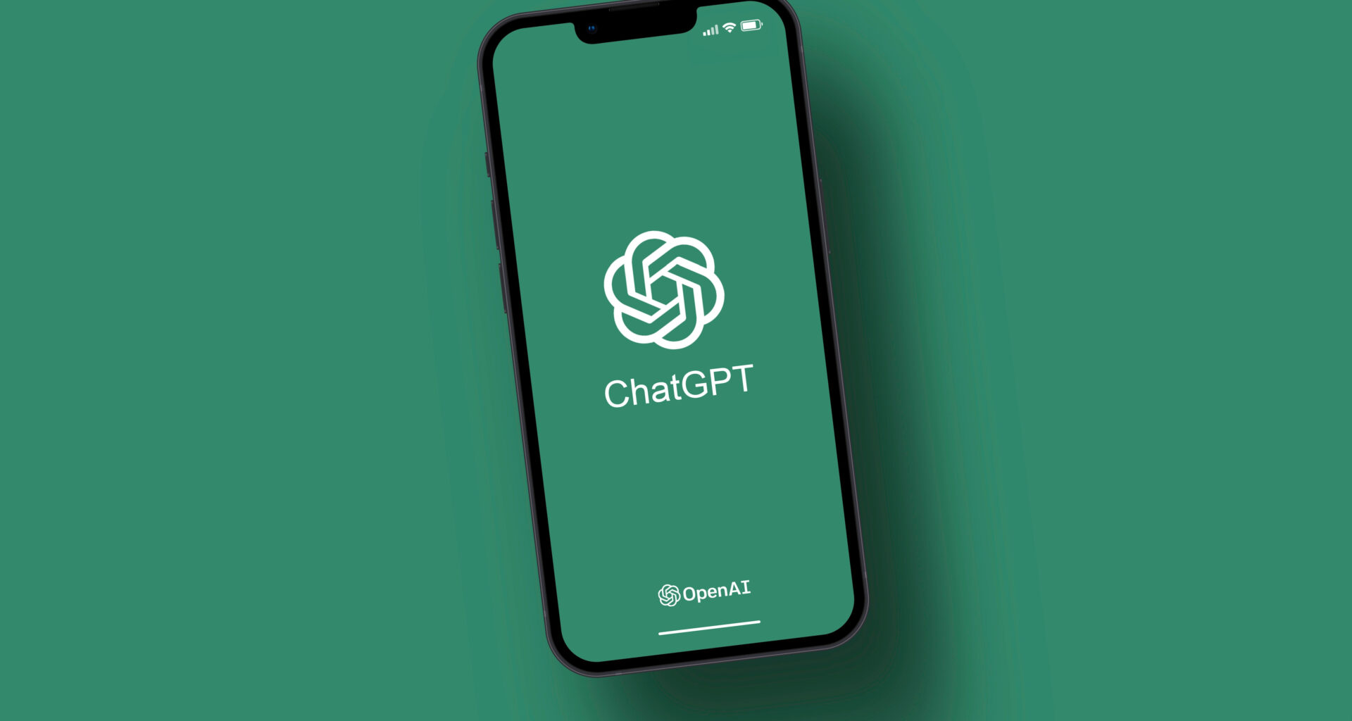 An iPhone showing the ChatGPT logo on its screen