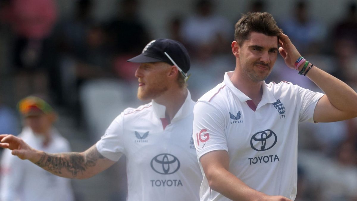 Ben Stokes and Josh Tongue look on after England concede a boundary against India in the Leeds Test
