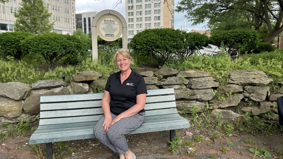 Terri Peterman, Jobs for Ohio’s Graduates director of operations, in downtown Youngstown.
