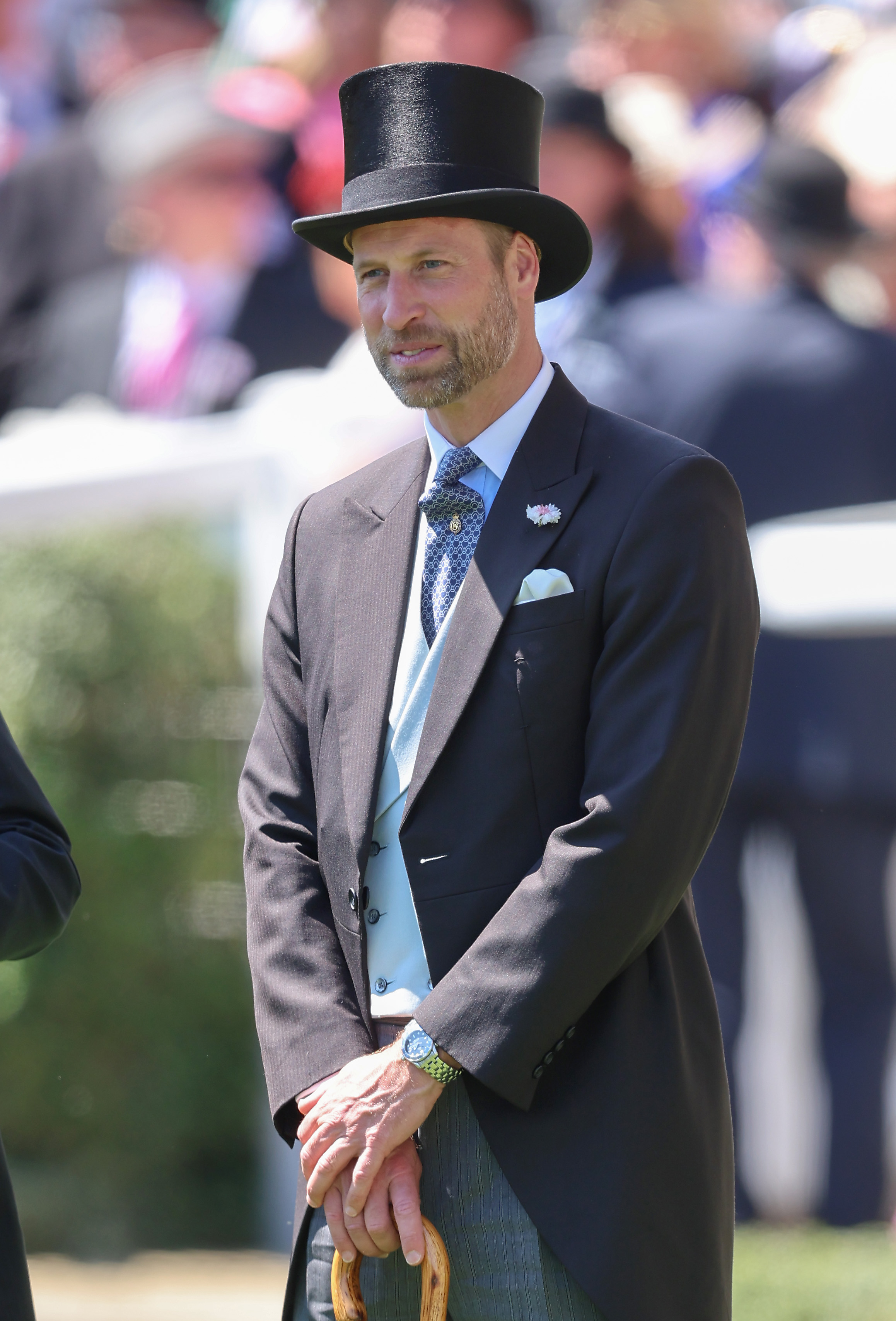 Prince William at day two of Royal Ascot at Ascot Racecourse on June 18, 2025, wearing a top hat and tails and sporting a beard