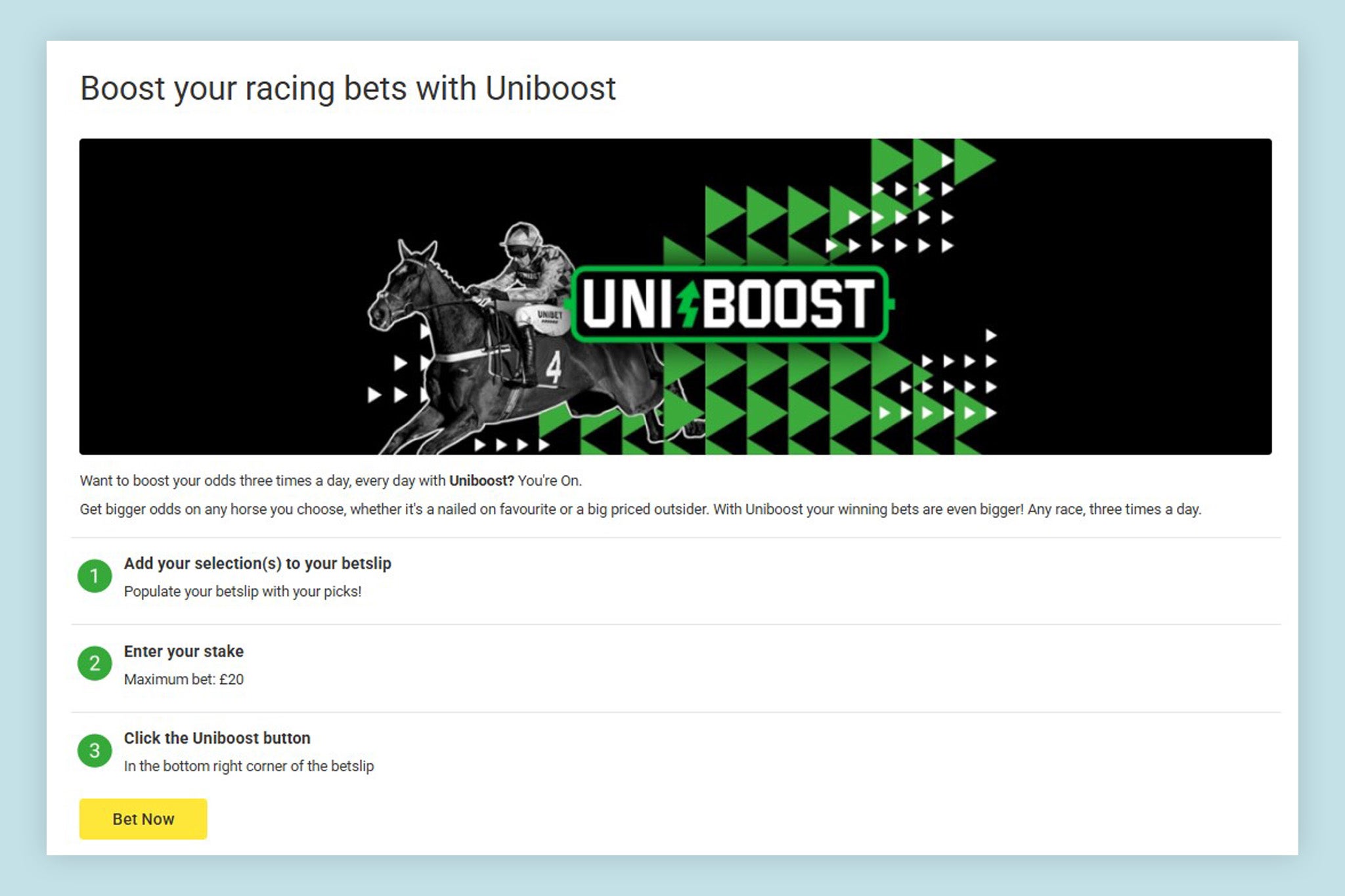 Unibet hand out three odds boosts tokens each day on racing