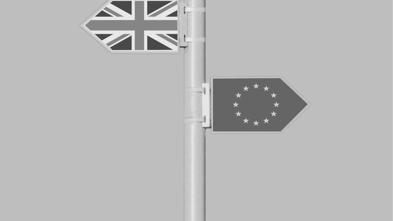 Brexit and UK flag in black and white