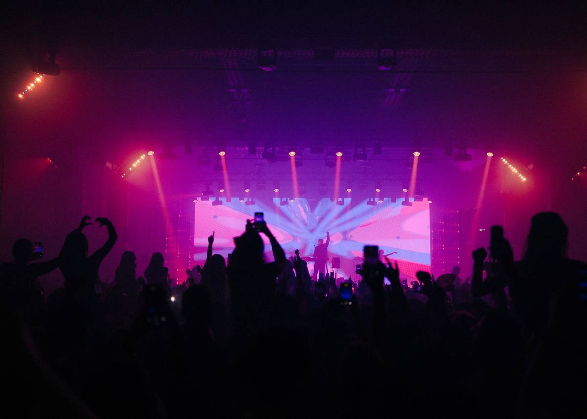 pink strobe lights on stage at the warehouse project