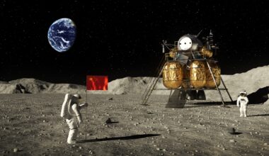 astronauts on the moon planting a Chinese flag