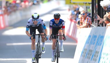(L-R) Stage winner Marlen Reusser of Switzerland and Team Movistar and Demi Vollering of Netherlands and Team FDJ - SUEZ sprint at finish line during the 5th Tour de Suisse Women 2025, Stage 1 a 95.5km stage from Gstaad to Gstaad 1047m / #UCIWWT / on June 12, 2025 in Gstaad, Switzerland. (Photo by Tim de Waele/Getty Images)
