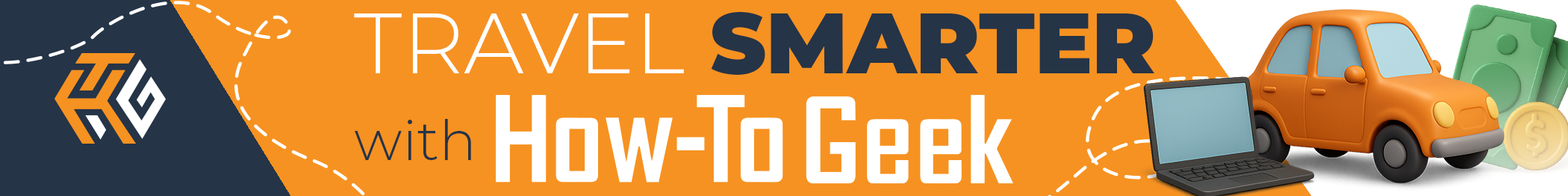 A laptop and car with the text 'Travel Smarter With How-To Geek' alongside.