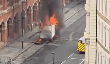 Van erupts into flames outside London station