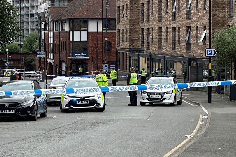 A police cordon in Holliday Street today, June 22, after a man was struck by a car