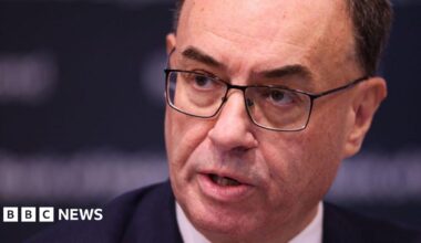 Andrew Bailey, Bank of England governor, talking at a press conference after the Bank cut interest rates on 7th November