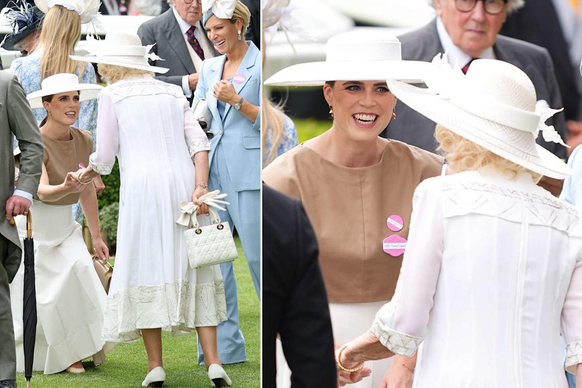 Princess Eugenie Expertly Keeps Her Balance During a Low Curtsy to Queen Camilla at Royal Ascot
