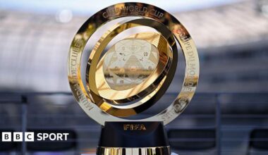 The Club World Cup trophy on display prior to LAFC's game against Sporting Kansas City.