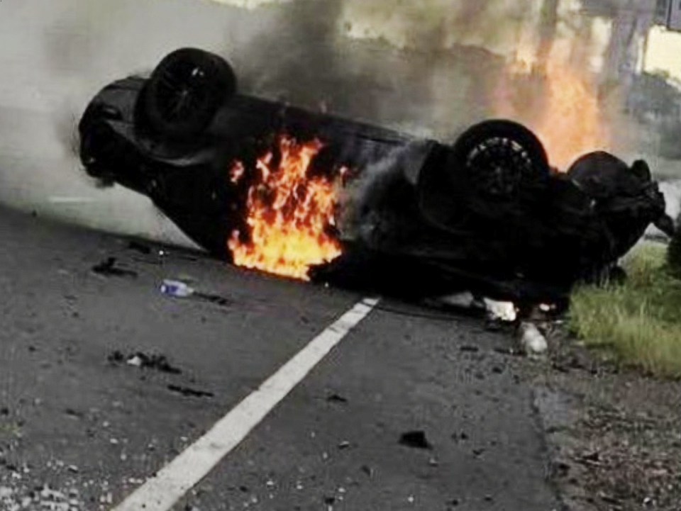 Burning car after accident.