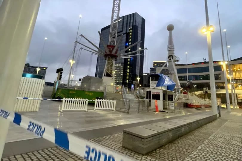 The City Flyer fairground ride in Birmingham, after two people were taken to hospital after an incident on the ride.