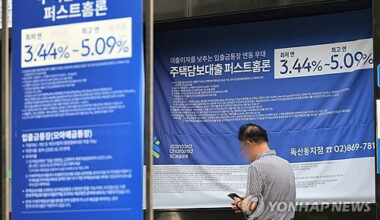 Advertisements for home-backed loans at a bank in central Seoul [YONHAP]