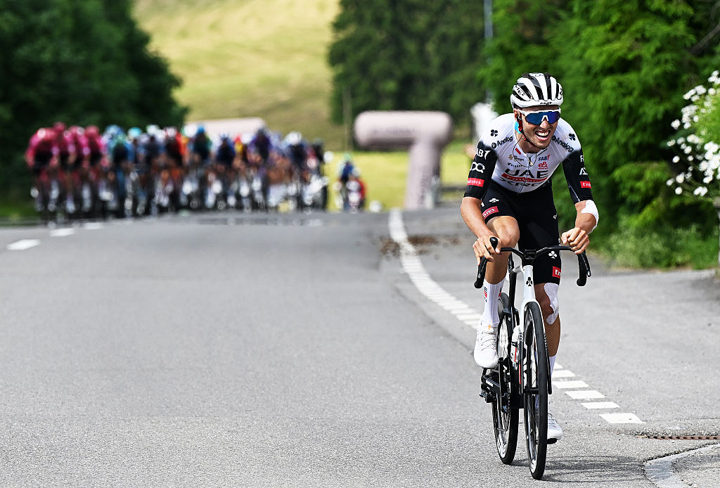 Jan Christen of Switzerland and UAE Team Emirates - XRG attacks during the 88th Tour de Suisse, Stage 2 a 177km stage from Aarau to Schwarzsee / #UCIWT / on June 16, 2025 in Schwarzsee, Switzerland. (Photo by Tim de Waele/Getty Images)