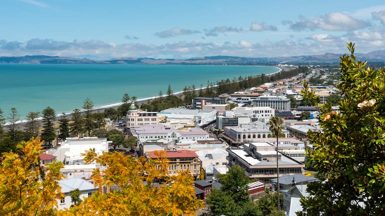 An aerial view of Napier, Haewke's Bay.  