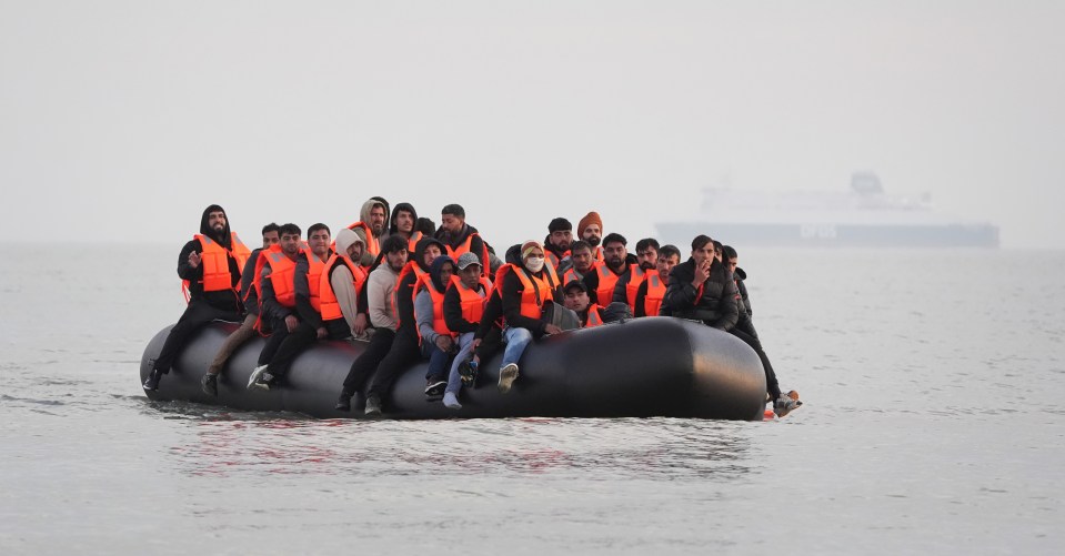 Migrants in a small boat in the English Channel.