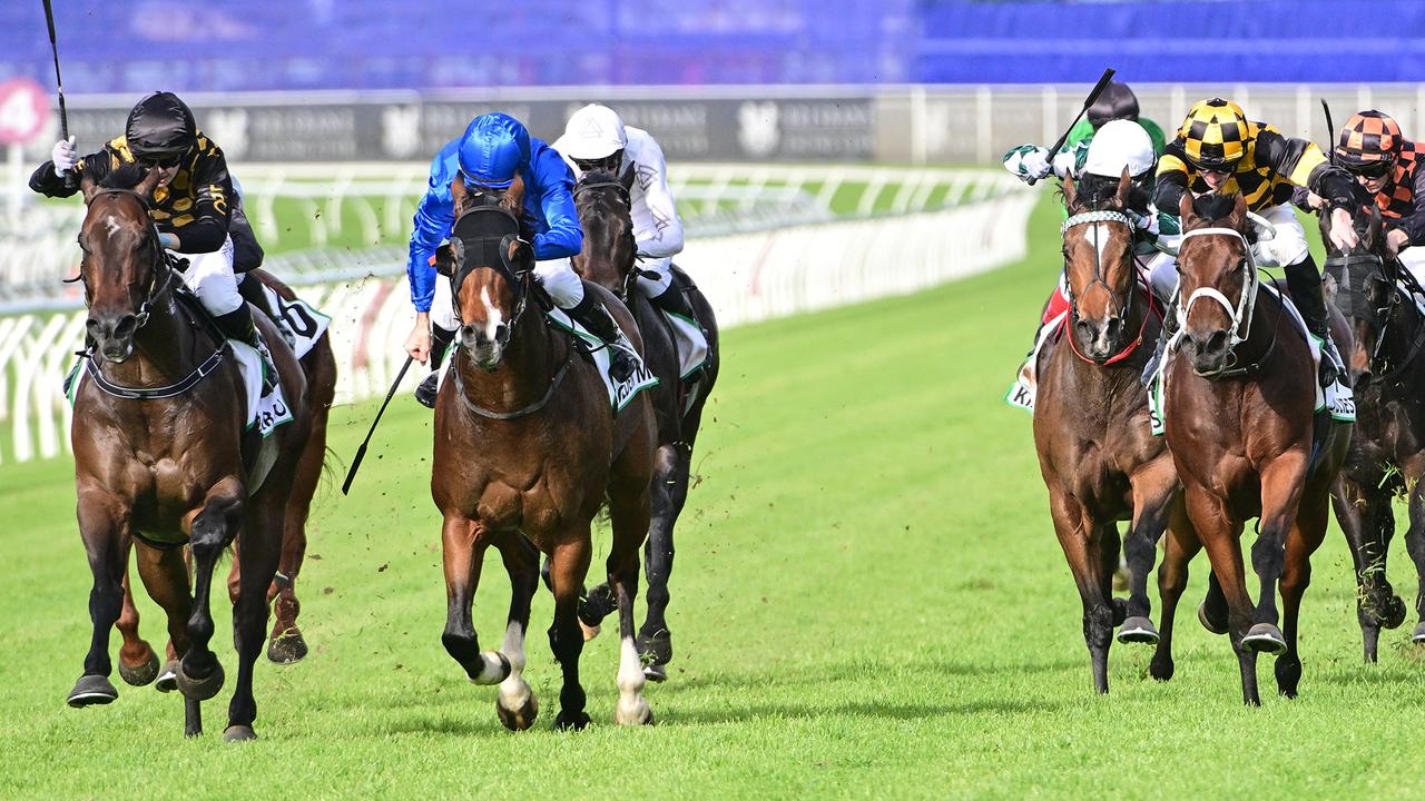 Supplied Editorial Favourite Joliestar, ridden by James McDonald, charges home to win a  thrilling Group 1 Kingsford Smith Cup (1300m) in a photo finish at Eagle Farm  on Saturday, June 7, 2025. Picture: Grant Peters, Trackside Photography.