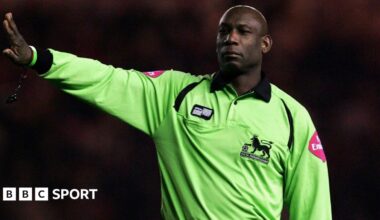 Uriah Rennie refereeing in the Premier League