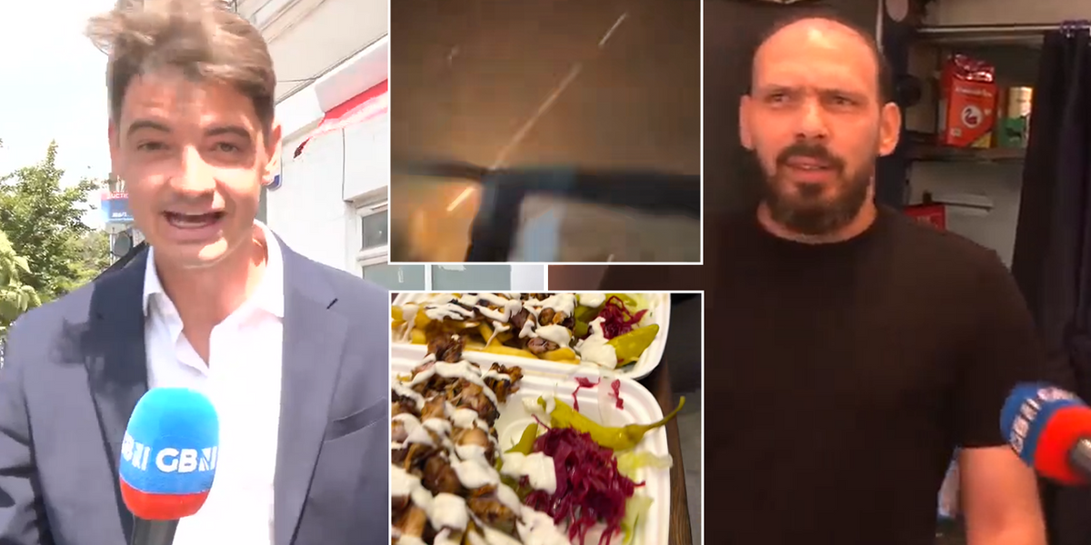Moment Ben Leo confronts London takeaway after it went viral for using clips of missile strikes on Israeli civilians to promote kebabs