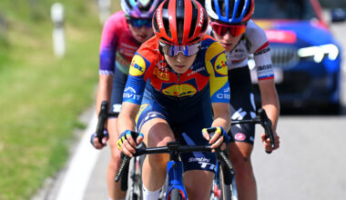 GSTAAD, SWITZERLAND - JUNE 12: Niamh Fisher-Black of New Zealand and Team Lidl - Trek competes in the chase group during the 5th Tour de Suisse Women 2025, Stage 1 a 95.5km stage from Gstaad to Gstaad 1047m / #UCIWWT / on June 12, 2025 in Gstaad, Switzerland. (Photo by Tim de Waele/Getty Images)