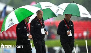 Umpires out on the pitch at Bready