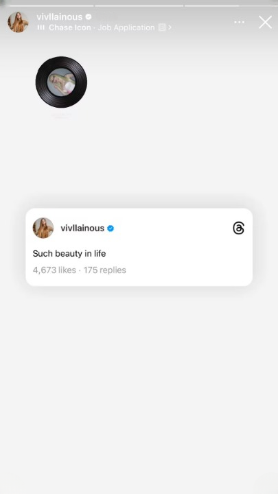 Record icon with text reading, "Such beauty in life." and statistics below showing reactions and replies